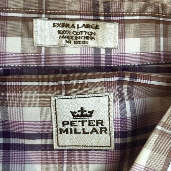 Peter Millar Mens Size 2XL Button Up Brown‎ Plaid Long Sleeve - Picture 3 of 7